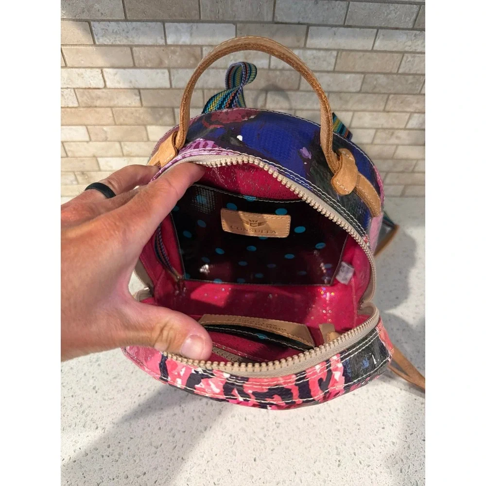 Consuela Mini Backpack Floral Rose Print Patent Leather Travel Bag Purse